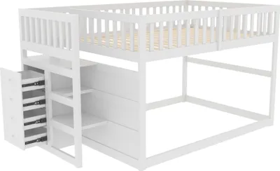Obrázok produktu pre Poschodová posteľ 140 x 200 cm, bezpečnostná poschodová posteľ s úložným priestorom, vysoký dizajn oplotenia, drevená posteľ
