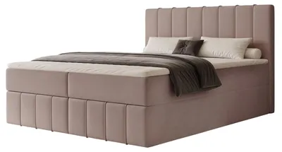 Produktbild von Boxspringbett NOVA 180x200 Paneel-Optik Bettkasten Bonellmatratze Kühles Violett Samt