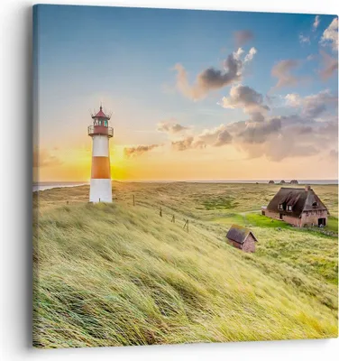 Produktbild von Bild auf Leinwand - Leinwandbild - Leuchtturm Meer - 40x40cm - Wand Bild - Wanddeko - Wandbilder - Leinwanddruck - Bilder - Kunstdruck - Wanddekoration - Leinwand bilder - Wandkunst - AC40x40-3695