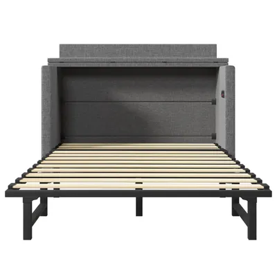 Produktbild von Flieks Schrankbett 140x200cm mit USB- und Typ-C-Anschlüssen, Doppelbett Jugendbett mit Schublade, Funktionsbett Daybed Leinen, Grau