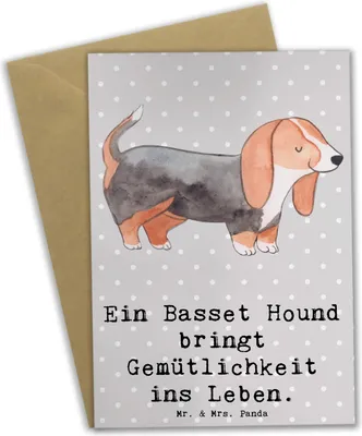 Produktbild von Mr. & Mrs. Panda Beileidskarte Basset Hound Gemütlichkeit - Grau Pastell - Geschenk, Grußkarten, Hund, hochzeitskarten, Freude, einladungskarten, Leben, osterkarten, Park