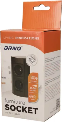 Zdjęcie produktu dla ORNO | Gniazdo meblowe OR-AE-1303/B - Czarny - 2x230V - Podwieszane - Eleganckie i praktyczne