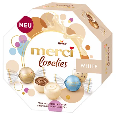 Produktbild von Merci Lovelies White einzeln verpackte Pralinen 4fach sortiert 185g
