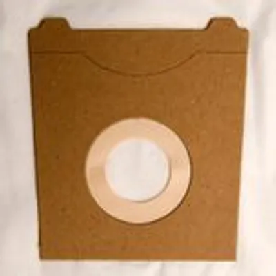 A single brown paper vacuum cleaner bag is shown against a light background. The bag has a circular opening in the center with a beige ring around it.