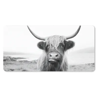 Produktbild von MuchoWow® Schreibtischunterlage Tiere - Schottischer Highlander - Kuh - Schwarz - Weiß 80x40 cm - XXL Mauspad - Gaming Mauspad