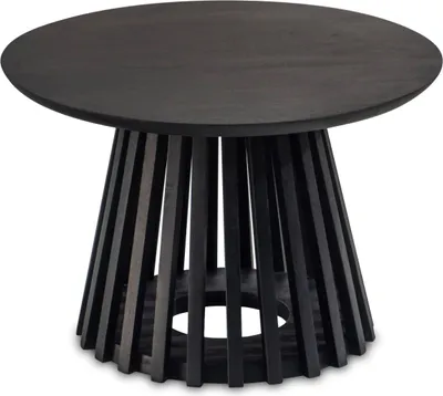 Produktbild von Couchtisch 60x60x41 cm Mango Massivholz Schwarz Sofatisch Rund, Design Wohnzimmertisch mit Gittergestell, Kaffeetisch Wohnzimmer Modern