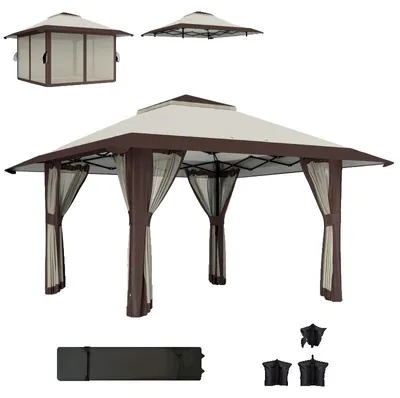 Obrázok produktu pre Pavilón, rozmery 4 x 4 m, nastaviteľná výška 261 – 281 cm, ochrana proti UV žiareniu UPF50+, konštrukcia s dvojitou strechou, kapacita pre 10 – 14 osôb