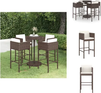 Produktbild von vidaXL 5-tlg. Gartenbar-Set mit Kissen Poly Rattan Braun -  Gartenmöbel-Sets