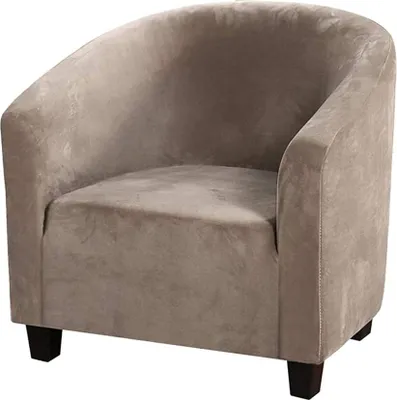 Produktbild von (Hellbraun) Club Stuhl Schonbezug, High Stretch Samt Badewanne Stuhlhussen Sessel Sofabezug Schonbezug Möbelschutz Soft Couch Bezüge