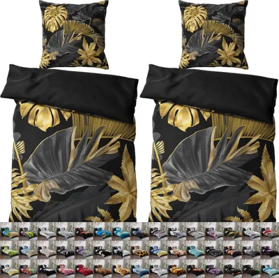 Produktbild von SANILO® Bettwäsche 135x200 cm, 100% feinste Baumwolle, 4-teilig, Bettbezug, Kissenbezug 80x80cm - Golden Leaves