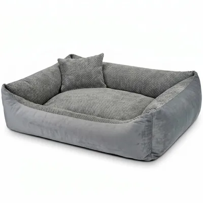 Produktbild von 4L Textil TEO Kuscheliges Hundebett mit Rand, abnehmbarer waschbarer Bezug, für große Hunde, 120x100 cm, Dunkelgrau