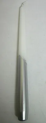 Produktbild von Stabkerze Leuchterkerze Spitzkerze Metallic mit Ring Silber-Weiss, ca. 25 cm