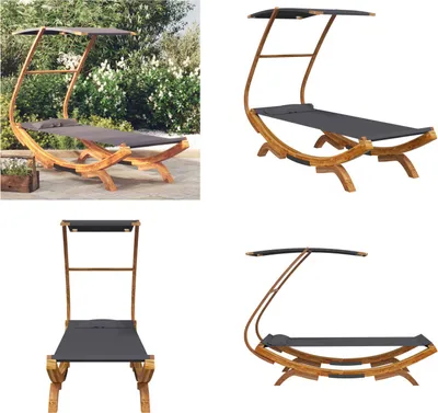 Image de vidaXL Lit lounge avec toit 100x190x134 cm Bois courbé massif Anthracite - Lit lounge - Lits lounge - Lit lounge d'extérieur