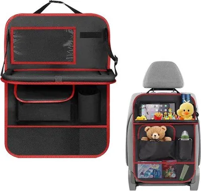 Produktbild von Famanu Auto Rücksitz Organizer mit Klapptisch und Tablethalter - wasserdicht - schwarz-rot - multifunktional