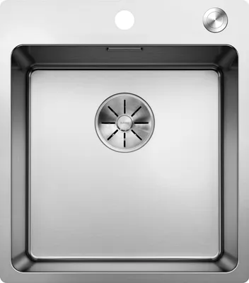 A top-down view of a stainless steel kitchen sink.