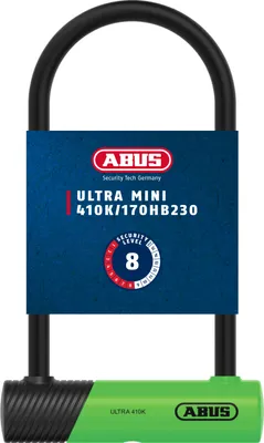 Produktbild von ABUS Bügelschloss 410K Ultra für Fahrrad und E-Scooter - handliches und robustes Fahrradschloss mit praktischer Halterung zum Transport - Fahrrad-Zubehör - Variante 150HB230 - 230 mm hoher Bügel - Grün