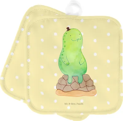 Produktbild von Mr. & Mrs. Panda Topflappen Schildkröte Pause - Gelb Pastell - Geschenk, Achtsam, Topfuntersetzer, topfhalter, Kochlappen, Achtsamkeit, sitzen, Panzer, Ofenlappen, Set