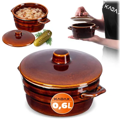 Produktbild von KADAX Steinzeugtopf "Athena", Keramiktopf mit Seitengriffen und Deckel, Gärtopf aus Keramik, Universal-Kochtöpfe, 0.6L, KI-generiertes Bild