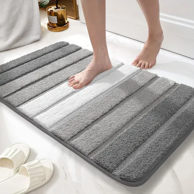 Obrázek produktu pro Podložka do koupelny, superabsorpční - mikrovlákno - protiskluzová podložka - plyšová textura - 60 x 120 cm - světle šedá