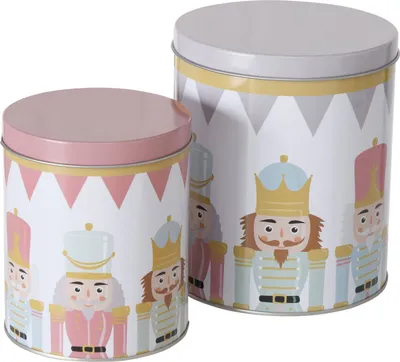 Obrázek produktu pro 2ks sada plechovek na sušenky Archie Round 11&13,5cm Metal Cookie Box Vánoční sušenky