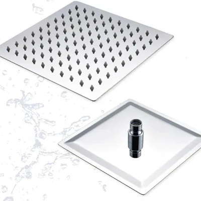 Produktbild von Regendusche Duschkopf - Quadratisch LED 40 cm - Deckenmontage - Wasserdruck-LED - Blaues Licht - Edelstahl - Dünn - Nickel