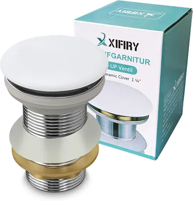 Productafbeelding van Keramische afvoerstop zonder overloop, wit, 1 1/4 inch, voor wastafels