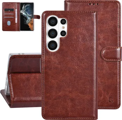Produktbild von UNIQ Accessory Galaxy S23 Ultra Book type case - Card holder for 3 cards - Magnetic closure - Brown