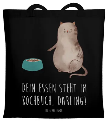 Produktbild von Mr. & Mrs. Panda Schultasche Katze Fressen - Schwarz - Geschenk, Uni Tasche, Tote Bag, Jutebeutel, Shopping, Laptoptasche