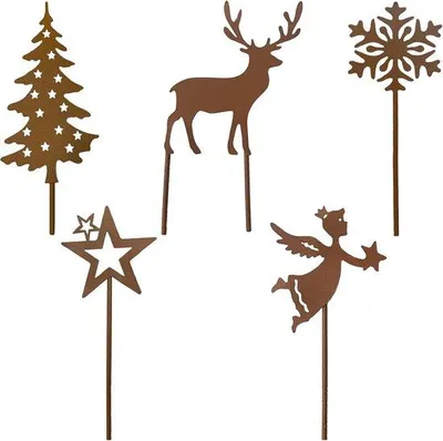 Produktbild von Famanu Gartenstecker Set aus Metall mit Schneeflocken und Sternen, wetterfest - Für Innen und Außen - Weihnachts- und Frühlingsdekoration