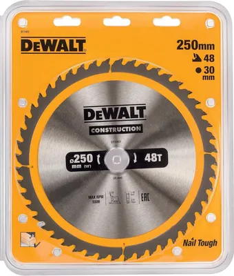 A Dewalt circular saw blade in its retail packaging.