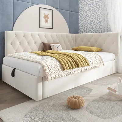 Produktbild von STILVORA Polsterbett 90x190 mit Bettkasten Tagesbett Schlafsofa Kinderbett mit Stauraum,Bettgestell mit Lattenrost aus Holz,Grau, ohne Matratze