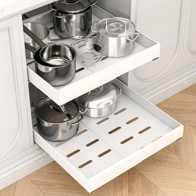 Image de Organisateur de tiroir extensible, lot de 2, extensible de 32 à 52 cm, profondeur de 52 cm, pour le rangement en cuisine