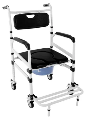 Produktbild von Duschtoilette für Rollstühle, Duschstuhl mit Rädern, höhenverstellbarer Duschtoilettenstuhl, Bett-Toilettenstuhl für Senioren, Menschen mit Behinderungen und Schwangere, 100 kg Tragfähigkeit