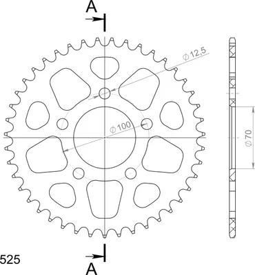 Immagine prodotto di Supersprox Alu-Kettenrad 525 - 43Z (rot) RAL-727:43-RED|ID 70,0 LK 100,0 5-Loch