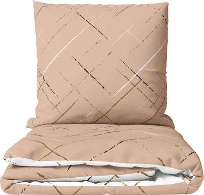 Produktbild von Bettwäsche Baumwolle 240x220 cm Set Beige Streifen Wendebettwäsche mit Reißverschluss Pflegeleicht & Bügelfrei