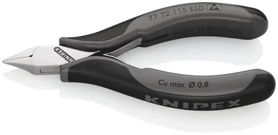 Produktbild von Knipex 77 72 115 ESD, Diagonale Zange, Stahl, Kunststoff, Schwarz, Grau, 115 mm, 69 g