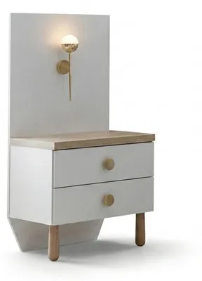 Immagine prodotto di Set per camera da letto moderno, in legno bianco, con elementi in tessuto: armadio, letto e comodino