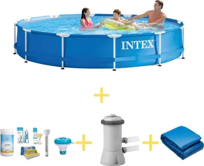 Produktbild von Intex Metal Frame Pool - 366 x 76 cm - WAYS Wartungspaket, Filterpumpe & Bodenplane