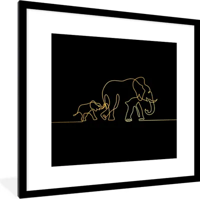 Produktbild von MuchoWow® MuchoWow® Gerahmtes Poster Elefant - Gold - Schwarz - Einfach 40x40 cm - Poster mit zchwarzem Bilderrahmen - Poster - Plakat im Rahmen