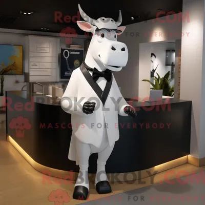 Imagen del producto de Personaje REDBROKOLY mascota de un cebú blanco vestido con esmoquin y corbata