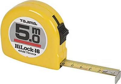 Produktbild von Tajima Bandmaß Hi Lock (Länge 5 m, Breite 16 mm, ABS Gehäuse, beschichtetes Stahl-Maßband, Rückzug stoßgedämpft, mit Handschlaufe) H6P50MY