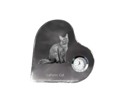 Produktbild von LaPerm Katze - Kristalluhr mit Katzenbild, Herzregal-Uhr, personalisierte Standuhr von Art-Dog.