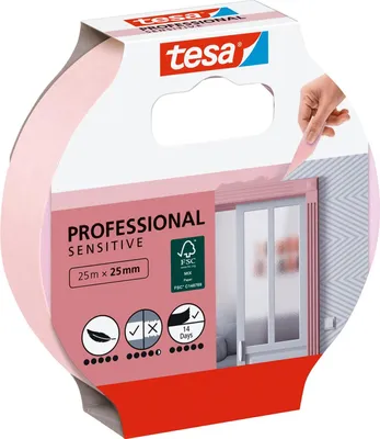 Zdjęcie produktu dla Taśma maskująca TAPETE – cienka taśma maskująca do precyzyjnego maskowania – nadaje się do delikatnych powierzchni wewnątrz pomieszczeń – 25 m x 25 mm
