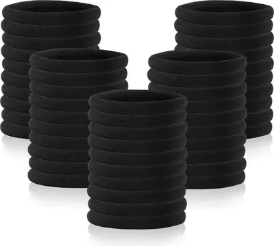 Immagine prodotto di set di 50 elastici per capelli neri senza metallo per donne, ragazze - Capelli spessi, Alta qualità, Elastici per trecce