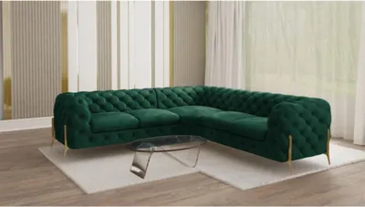 Produktbild von S-STYLE MÖBEL - Chesterfield Ecksofa Nova mit Goldene Metall Füßen aus Flasche Grün Samtstoff, B/T/H: 264 cm/ 264 cm/ 75 cm