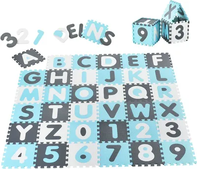 Produktbild von Juskys Kinder Puzzlematte Noah 36 tlg. Buchstaben & Zahlen - rutschfest - Blau