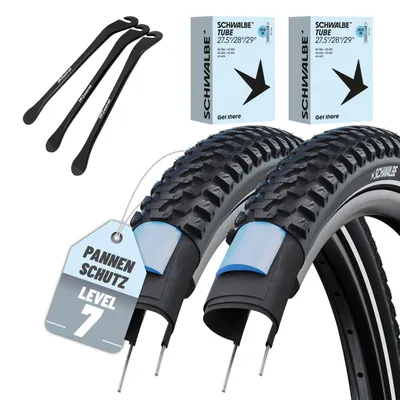 Produktbild von 2x Schwalbe Reifen Marathon Plus MTB Schwarz Reflex 29 x 2.25 (57-622)" Drahtreifen Modell 2026 mit SCV Schläuche inkl. Reifenheber