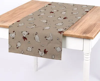 Produktbild von Schöner Leben Tischläufer natur Hühner weiß rot 40x160cm