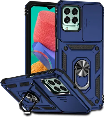 Produktbild von Galaxy M33 Hülle mit Schiebe Kamera Schutz und Ringhalter Ständer Robust Rüstung Schutzhülle für Samsung Galaxy M33 Blau