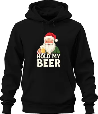Produktbild von Hold My Beer Weihnachtsmann Bier Weihnachten lustig Geschenk Uni Hoodie Kapuzenpullover, Schwarz, M